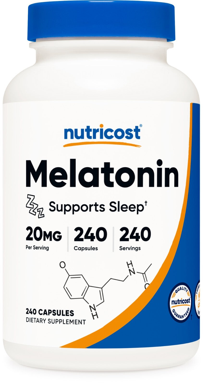 Nutricost Melatonin 20 mg – 240 Cápsulas | Potente Suporte Natural ao Sono | Sem Glúten e Non‑GMO