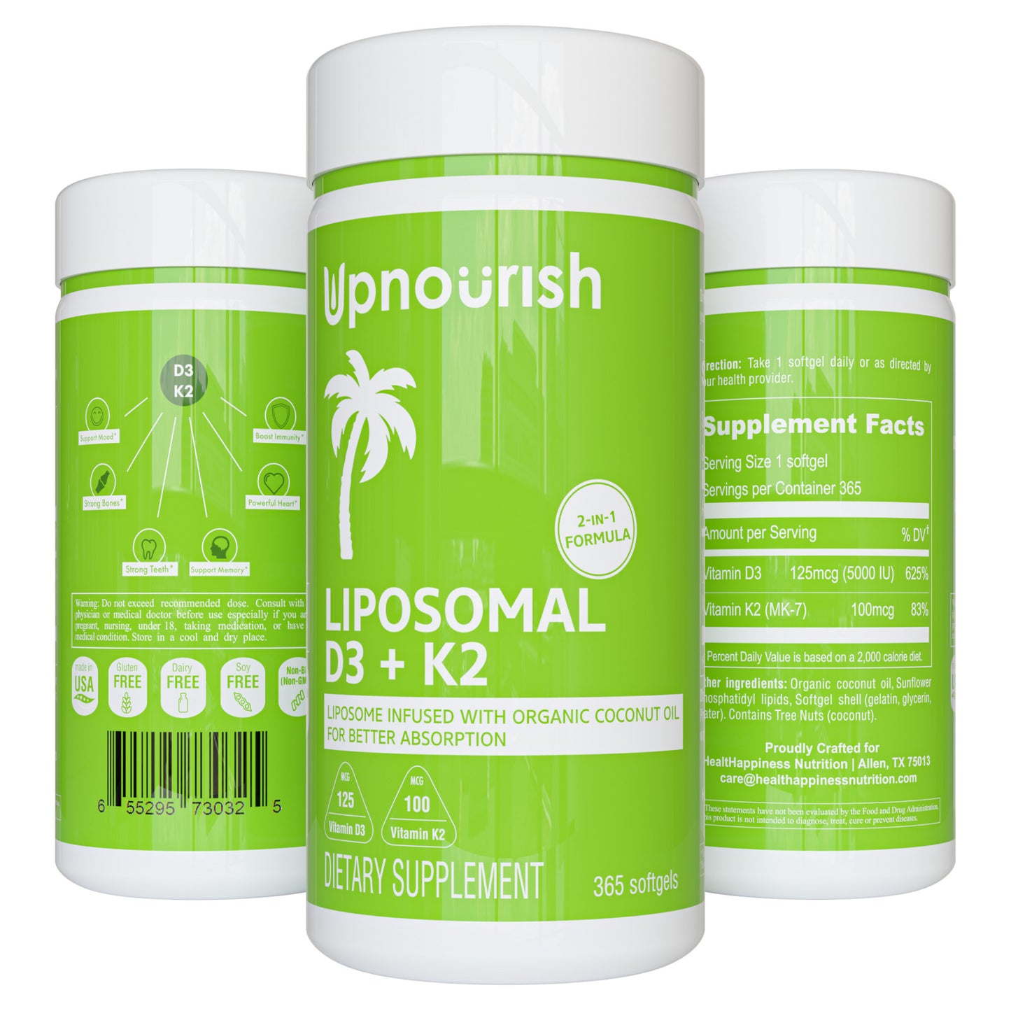Liposomal Vitamin D3 Supplement 5000 IU + K2 MK7 100 mcg - 365 Softgels