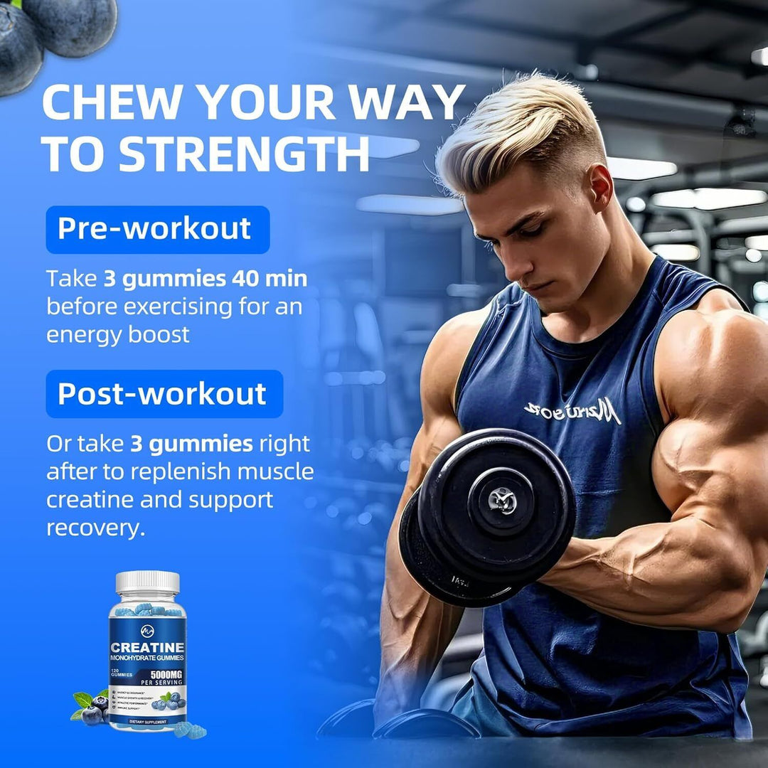 Creatine Monohydrate Blueberry Gummies - Enhance Brain Function + Build Muscle