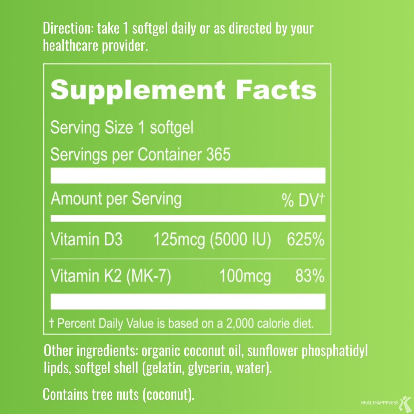 Liposomal Vitamin D3 Supplement 5000 IU + K2 MK7 100 mcg - 365 Softgels