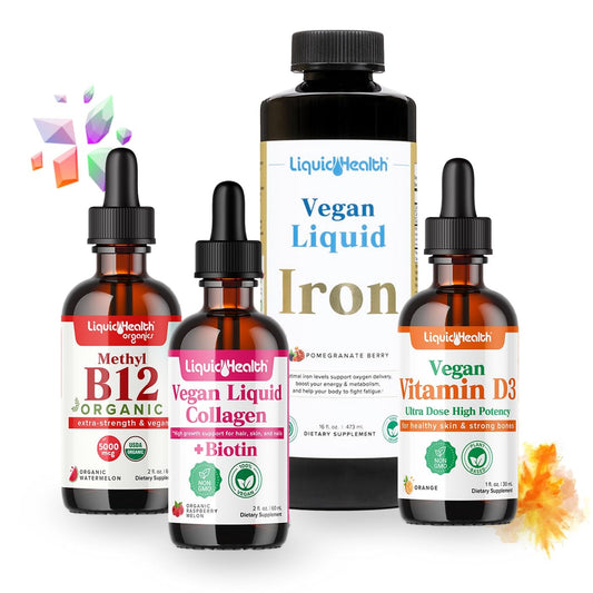LIQUIDHEALTH Vitamin Kit – Vegan Daily Essentials with Organic Methyl B12 | 4 Bottles of 5.25 fl oz Each