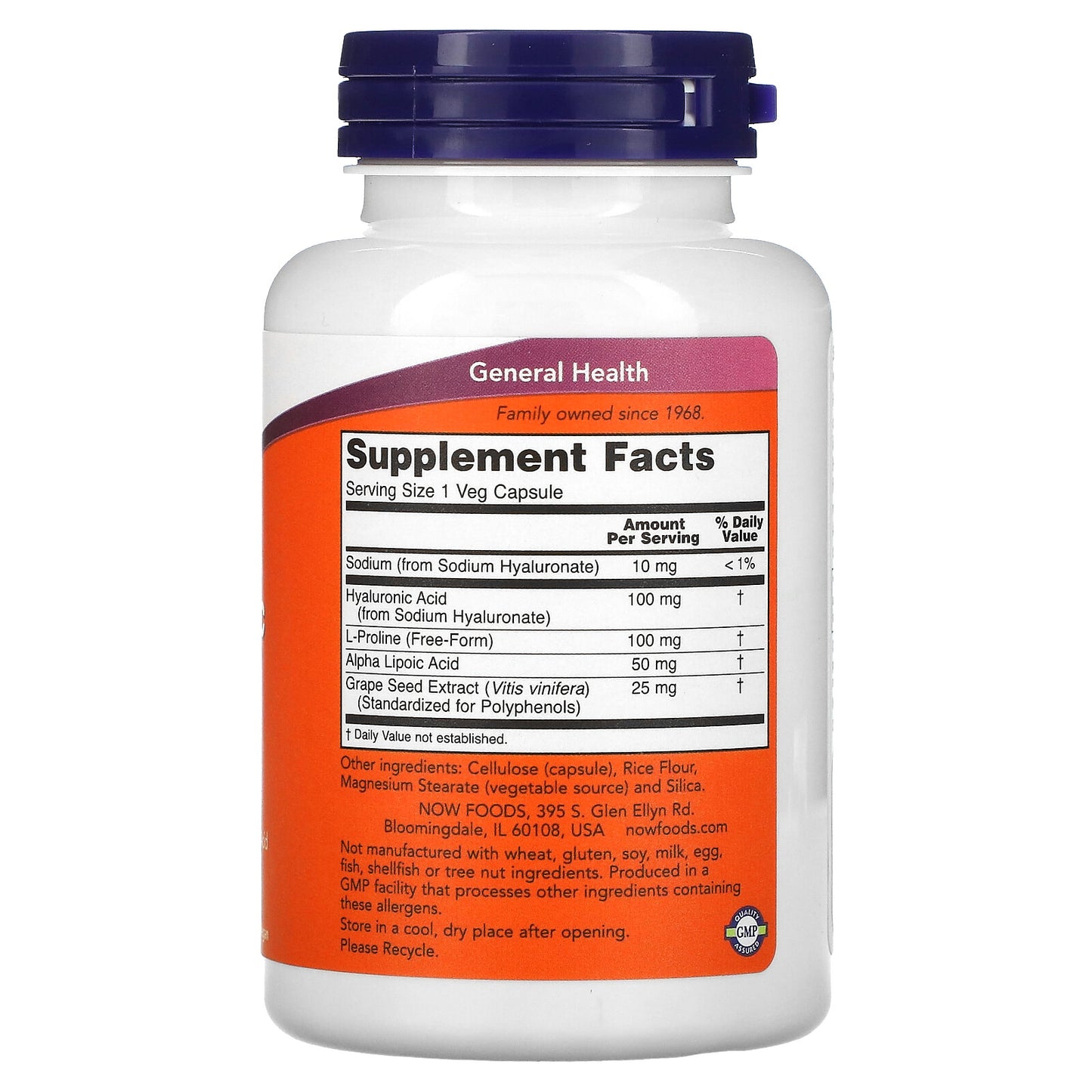 Now Foods Ácido Hialurônico 100mg – 120 Cápsulas Vegetais GMP