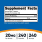 Nutricost Melatonin 20 mg – 240 Cápsulas | Potente Suporte Natural ao Sono | Sem Glúten e Non‑GMO