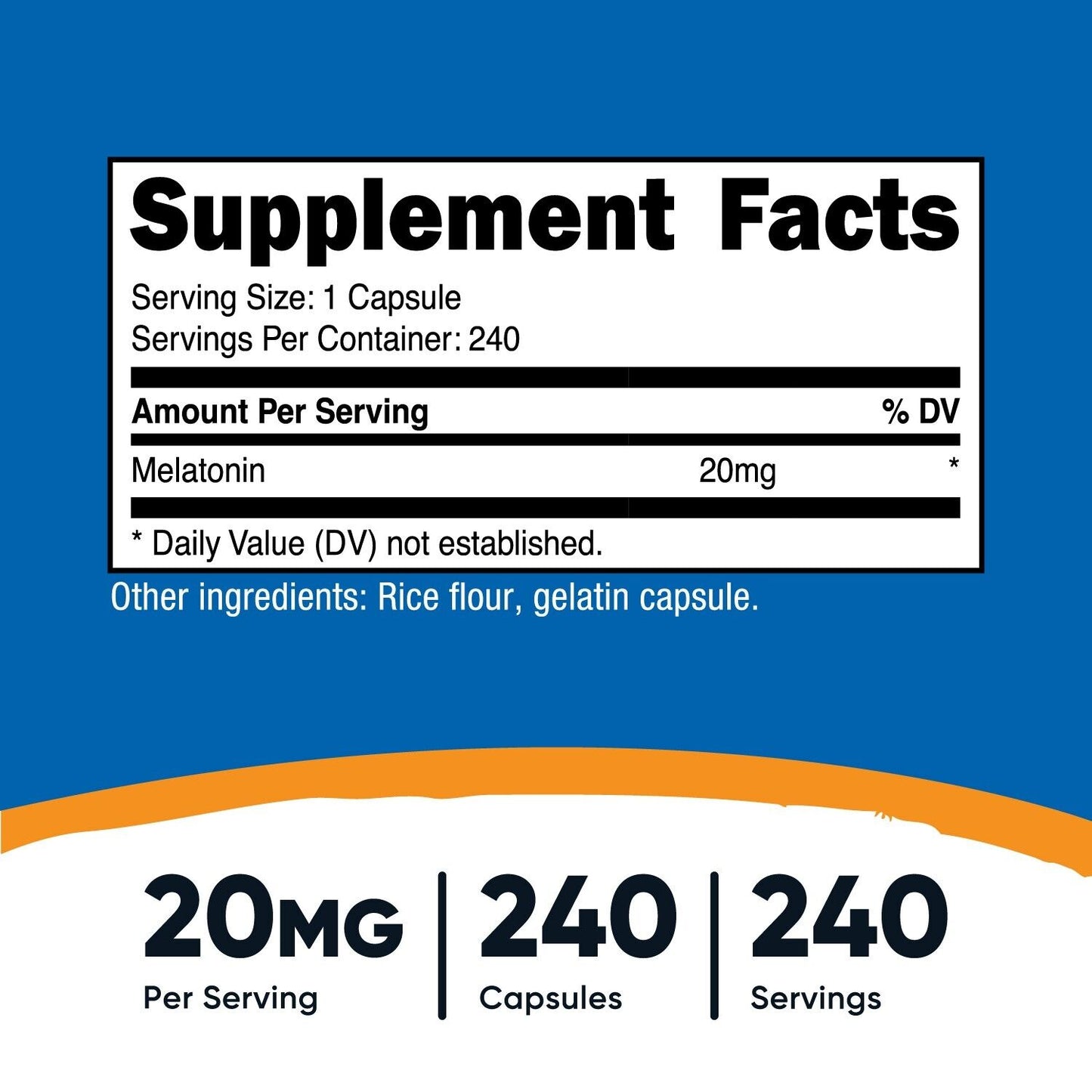 Nutricost Melatonin 20 mg – 240 Cápsulas | Potente Suporte Natural ao Sono | Sem Glúten e Non‑GMO