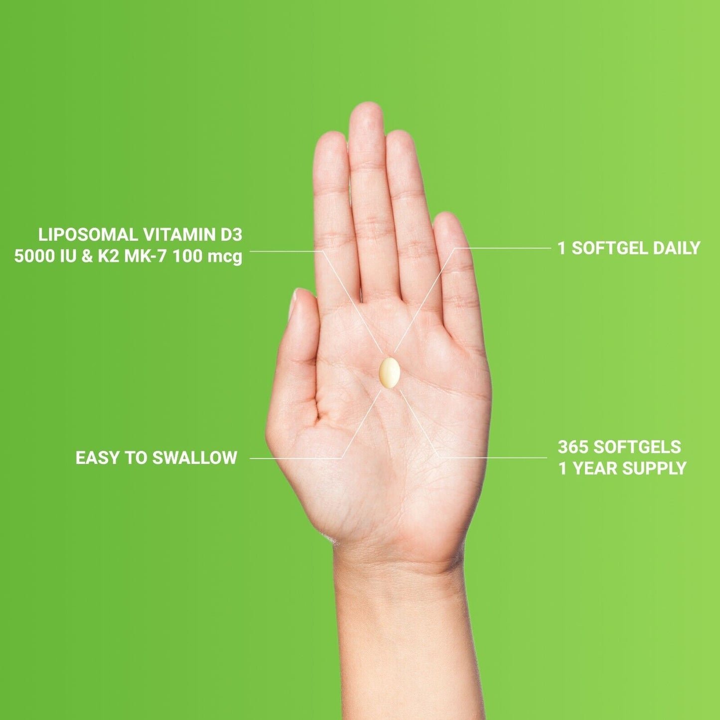 Liposomal Vitamin D3 Supplement 5000 IU + K2 MK7 100 mcg - 365 Softgels
