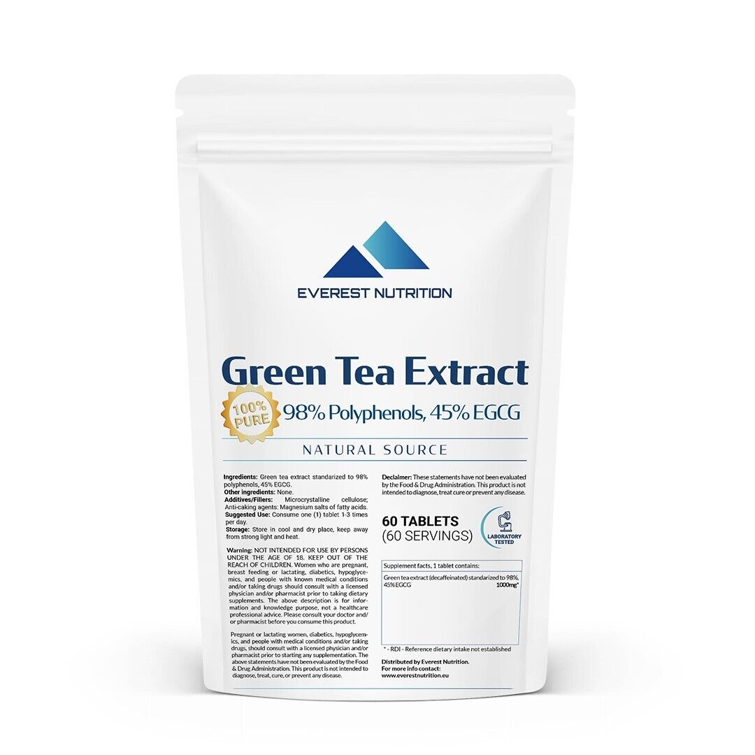 Green Tea Extract 1000mg – 98% Polyphenols & 45% EGCG – Metabolism & Energy Support