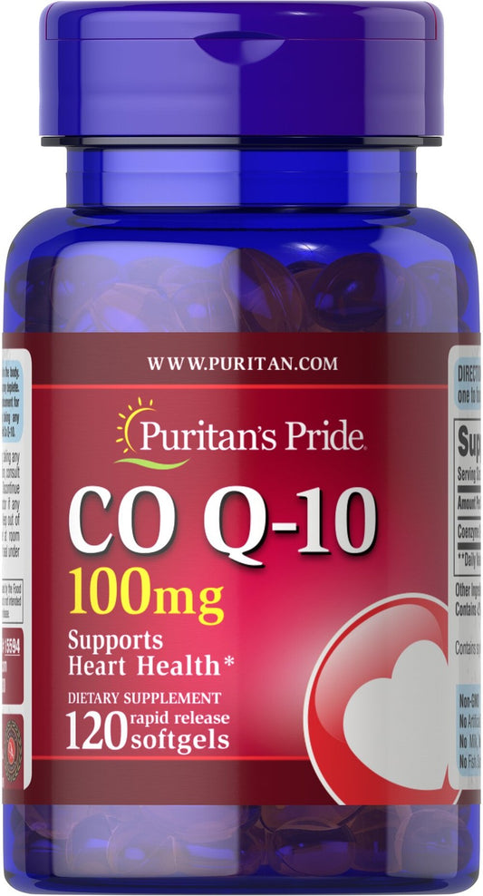 Puritan's Pride CoQ10 100mg Q-SORB – 120 Cápsulas | Suporte Cardíaco e Energia Celular