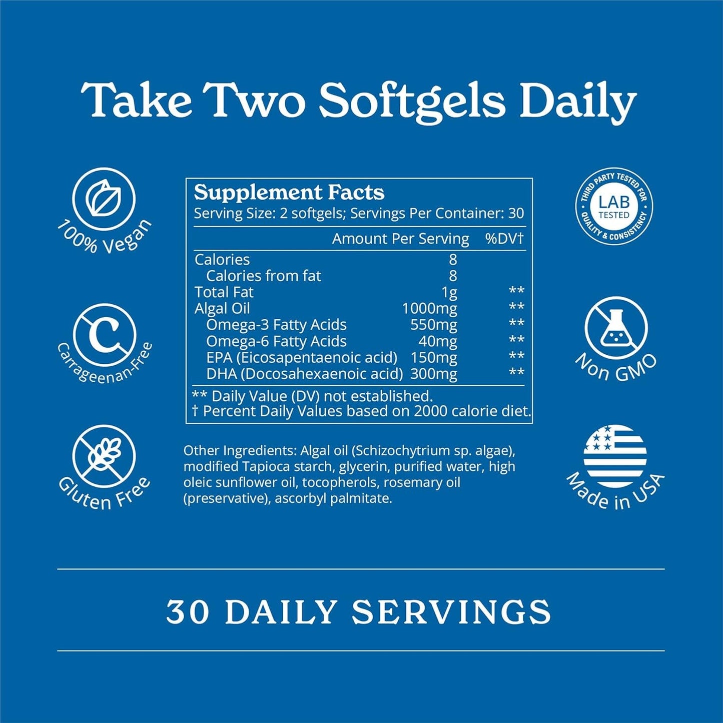 Vegan Omega 3 450mg – DHA + EPA from Algae | Supports Heart, Brain and Immunity