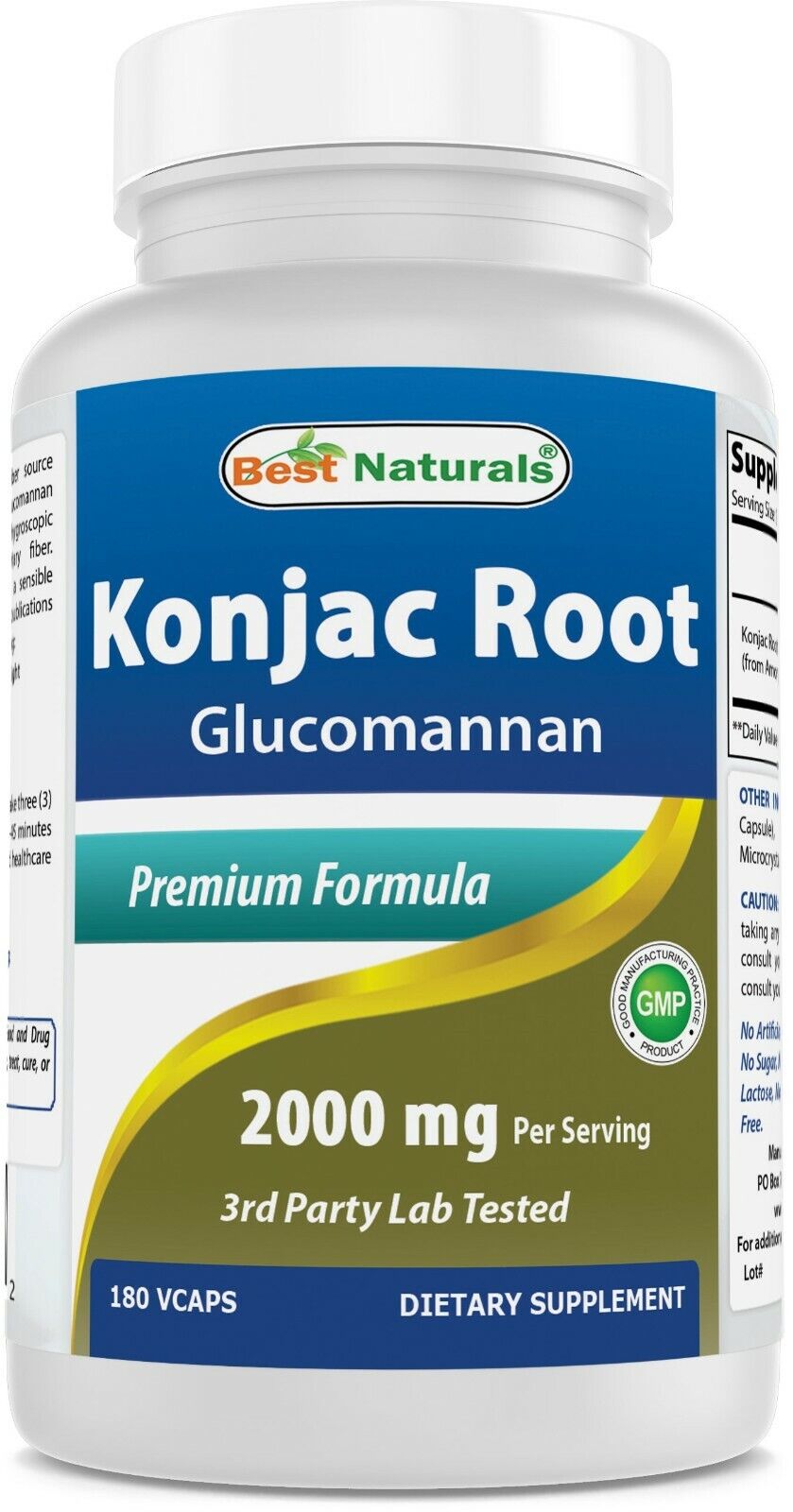 Konjac Glucomannan 2000mg – 180 Capsules | Natural Supplement for Weight Loss, Appetite Control and Digestive Health – Best Naturals – Gluten Free