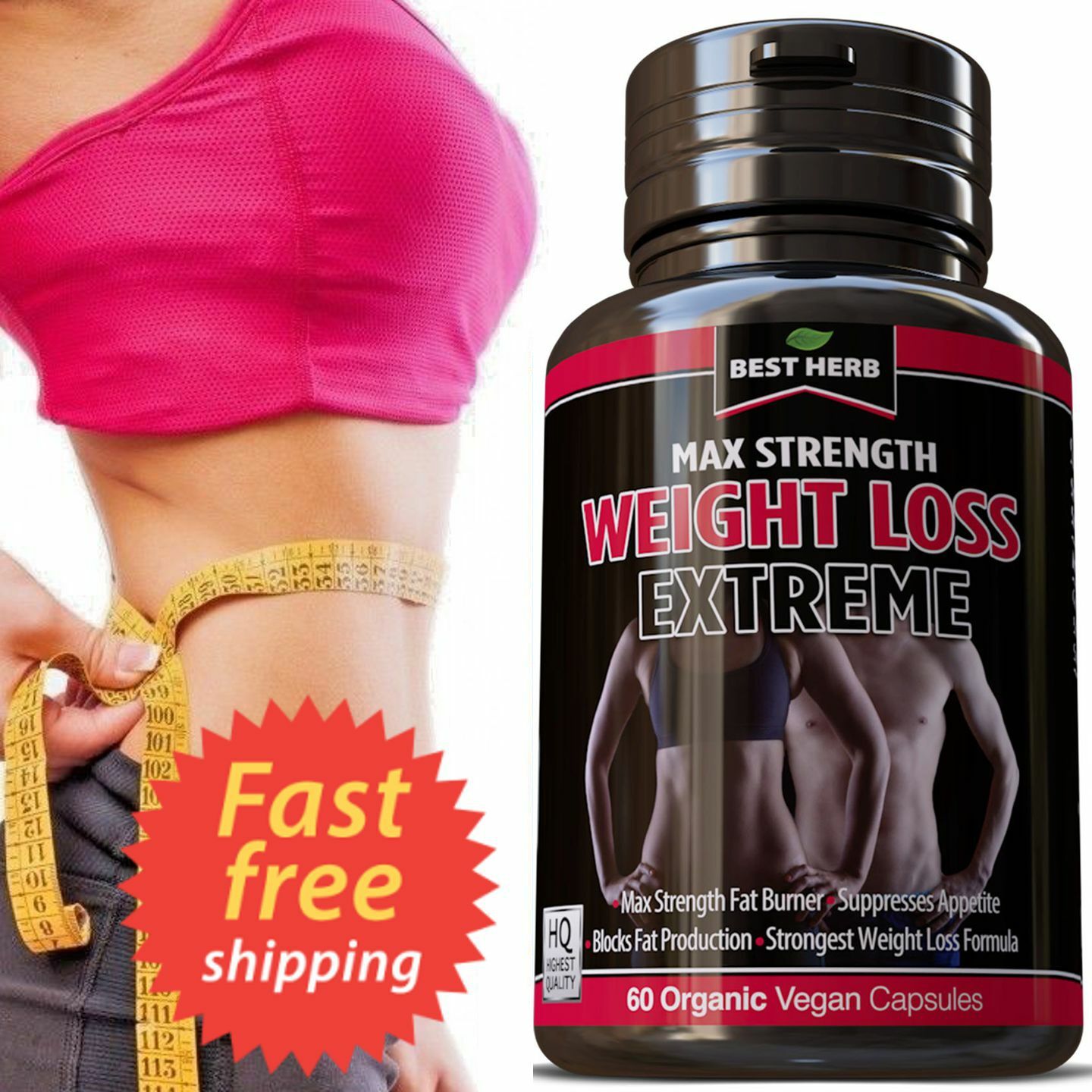 Natural Weight Loss Pill 60 Capsules – Garcinia Cambogia 95% HCA + Safflower | Fast Fat Burning and Appetite Control