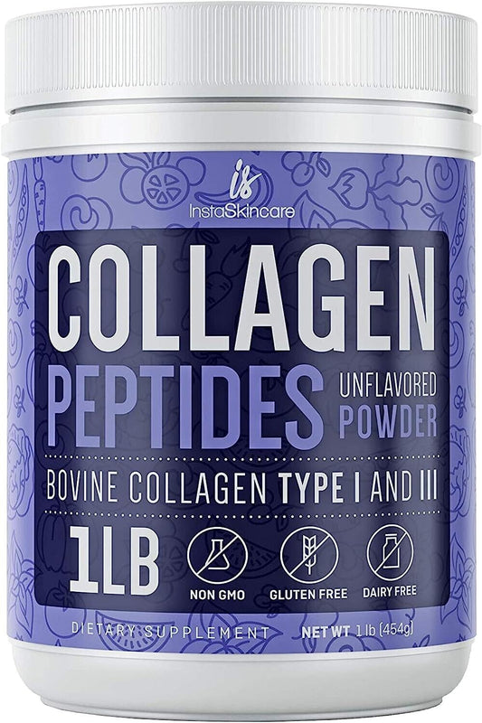 Peptídeos de colágeno em pó proteína hidrolisada tipos 1&3 suplemento antienvelhecimento 1 lb-