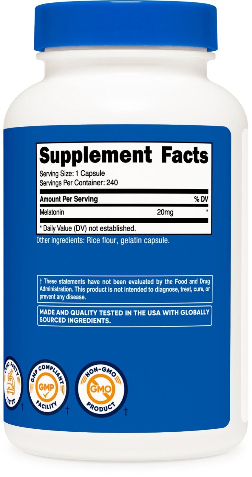 Nutricost Melatonin 20 mg – 240 Cápsulas | Potente Suporte Natural ao Sono | Sem Glúten e Non‑GMO